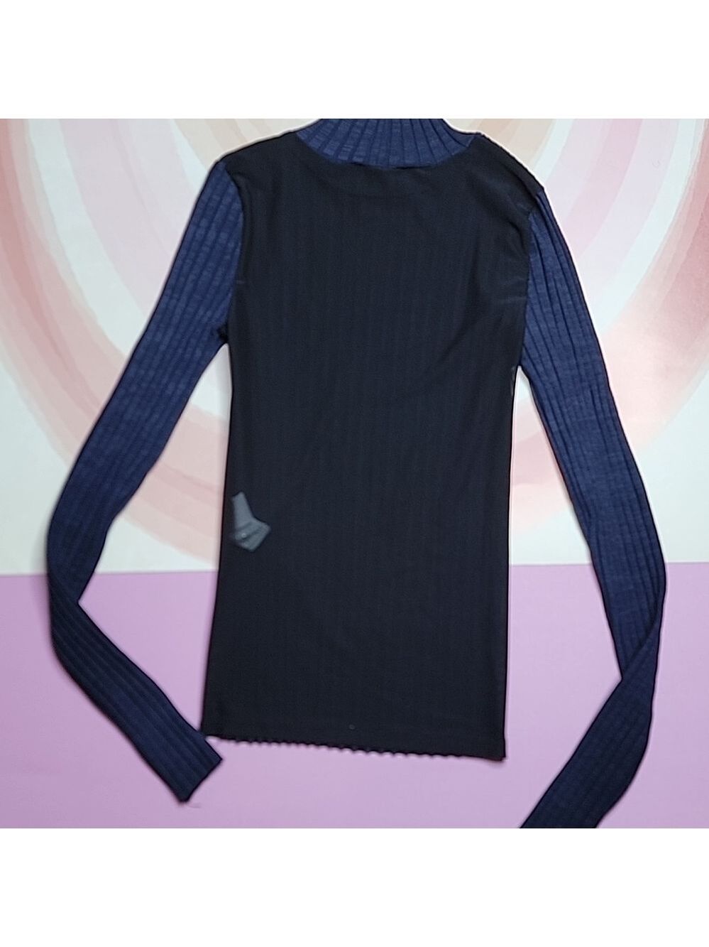Zara Navy Ribbed Sheer Back Top - Picture 4 of 5